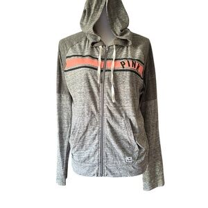 Victoria's Secret Heather Gray Hoodie with Coral Stripe